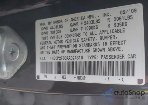 2010 Honda Accord 2.4 Ex-L from USA, damaged, VIN 1HGCP2F83AA024310